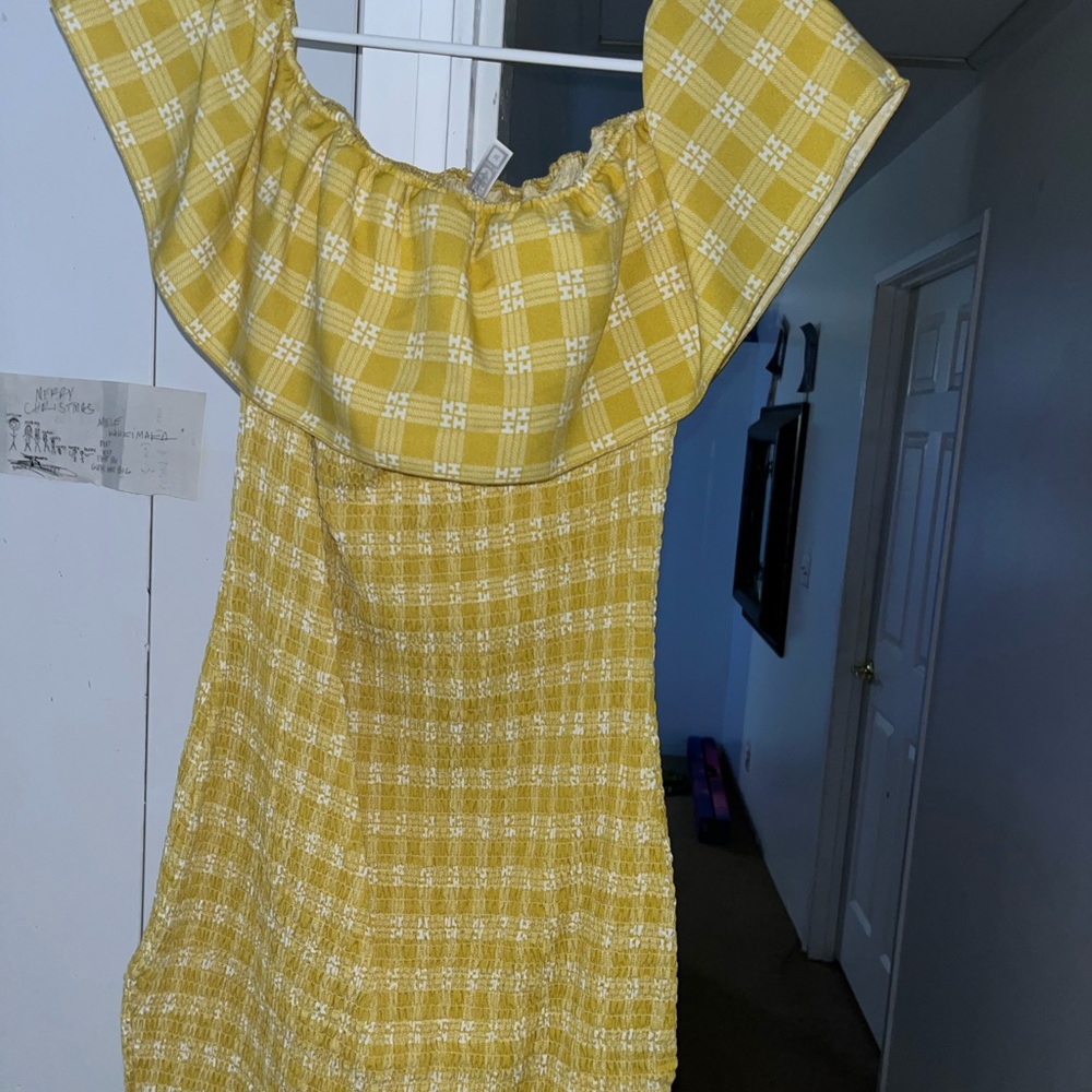 Yellow Plaid Off-Shoulder Dress
